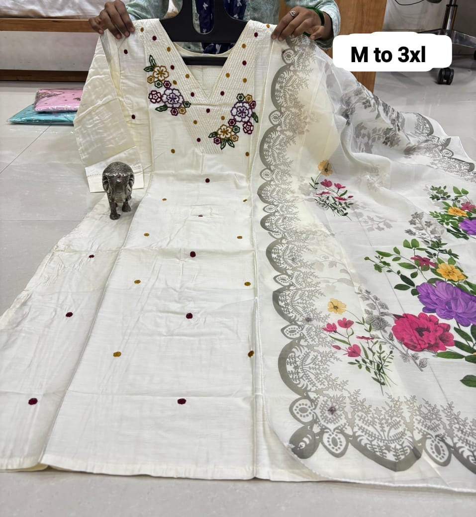 WhatsApp Image 2026-02-23 at 12.00.11 PM CHANDERI MASLIN KURTI WITH DUPATTA 𤩠- Image 1