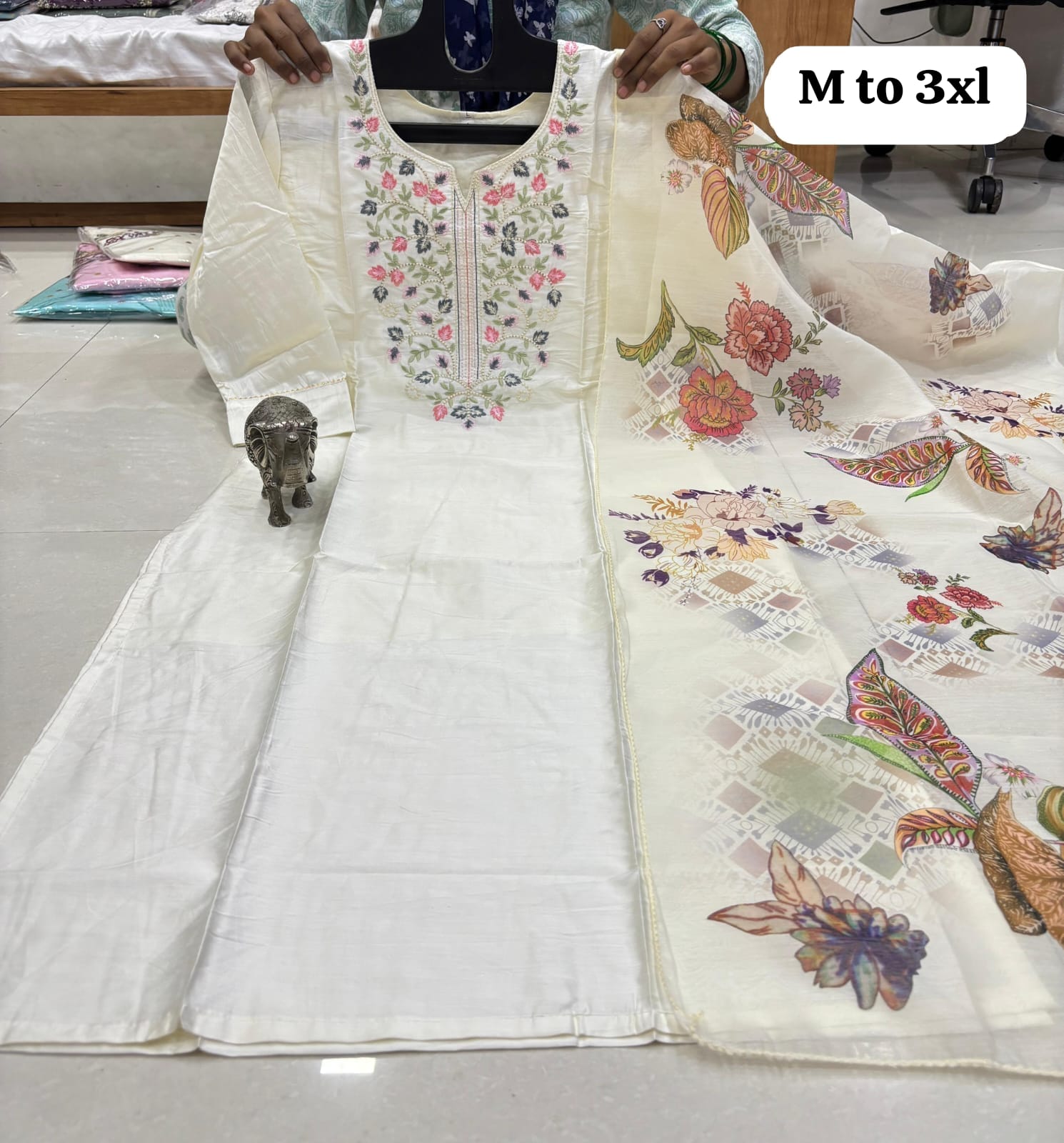 WhatsApp Image 2026-02-23 at 12.00.13 PM CHANDERI MASLIN KURTI WITH DUPATTA 𤩠- Image 1