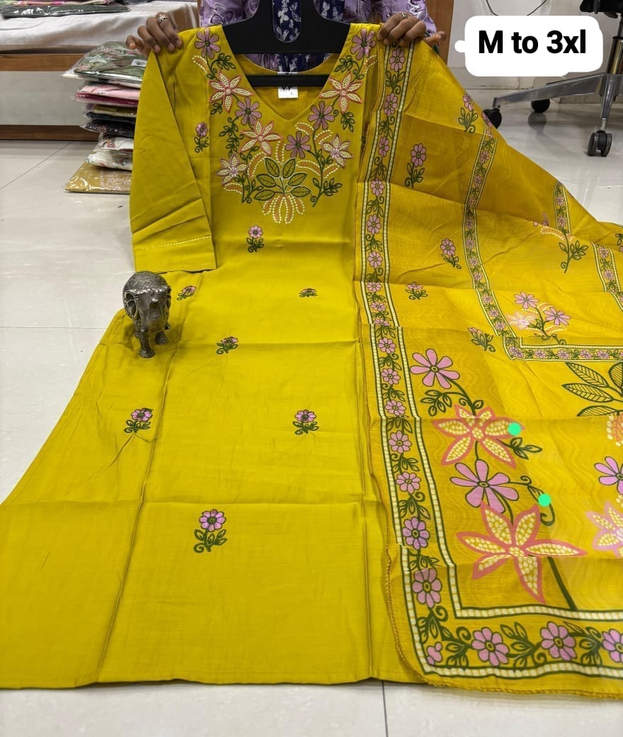 WhatsApp Image 2026-02-23 at 12.00.15 PM (1) CHANDERI MASLIN KURTI WITH DUPATTA 𤩠- Image 1