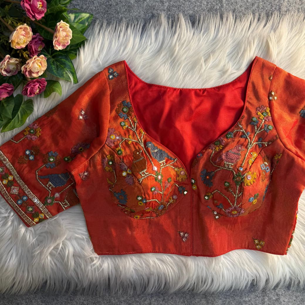 WhatsApp Image 2026-03-02 at 9.13.47 AM MOTIVES WITH MULTI MIRROR WORK BLOUSE* ♥️ - Image 1