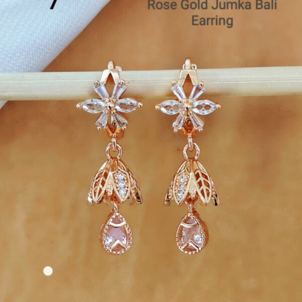 premium Quality cz ad rose gold jumka bali earring