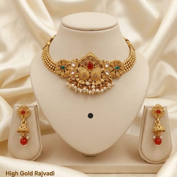 high gold rajvadi choker set